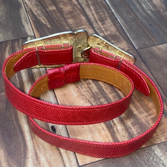 80s vtg Alexis Kirk • Red Karung Snake Statement Belt main image 9